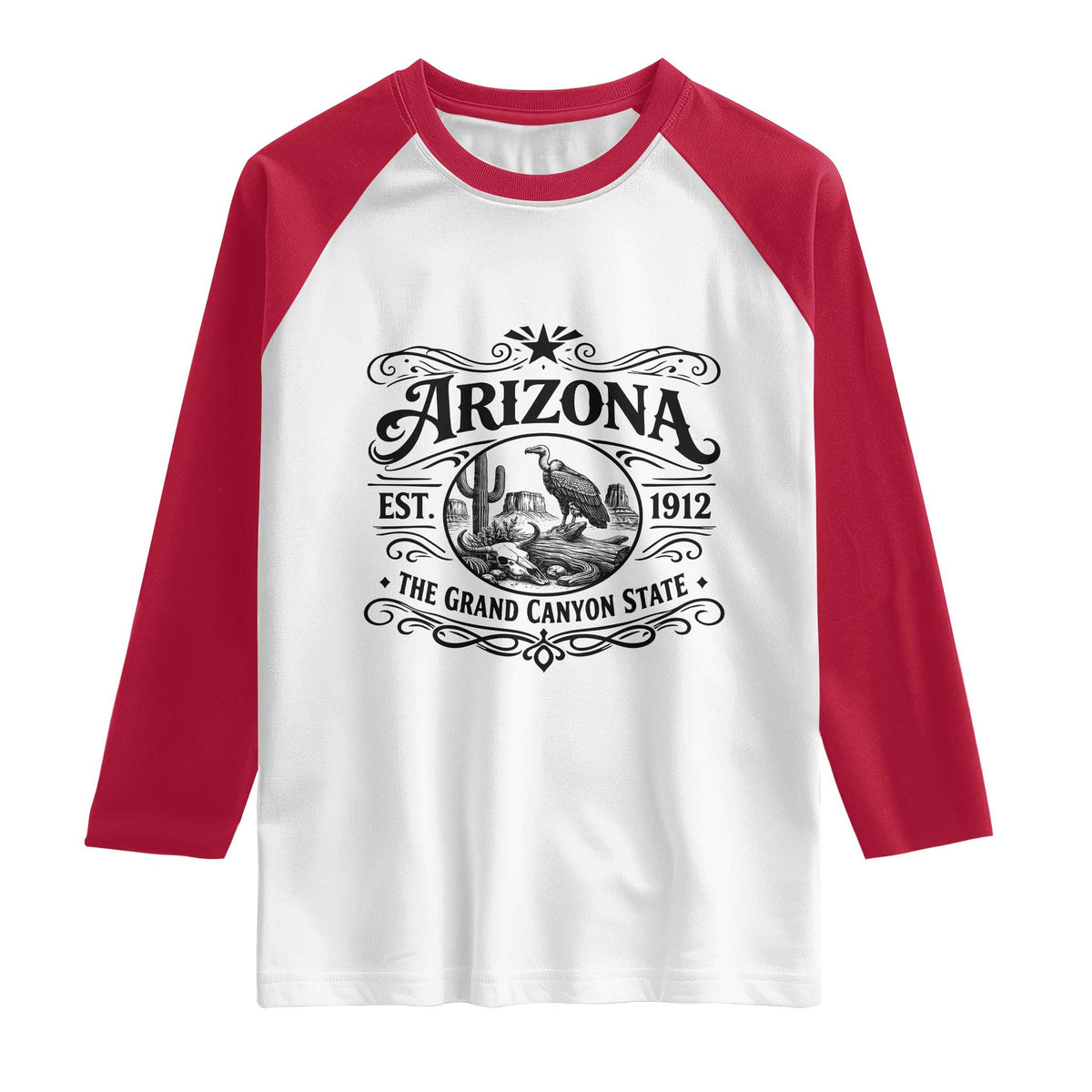 Vintage Arizona Cactus Desert Canyon Western 1912 Raglan Shirt TS12 White Red Print Your Wear