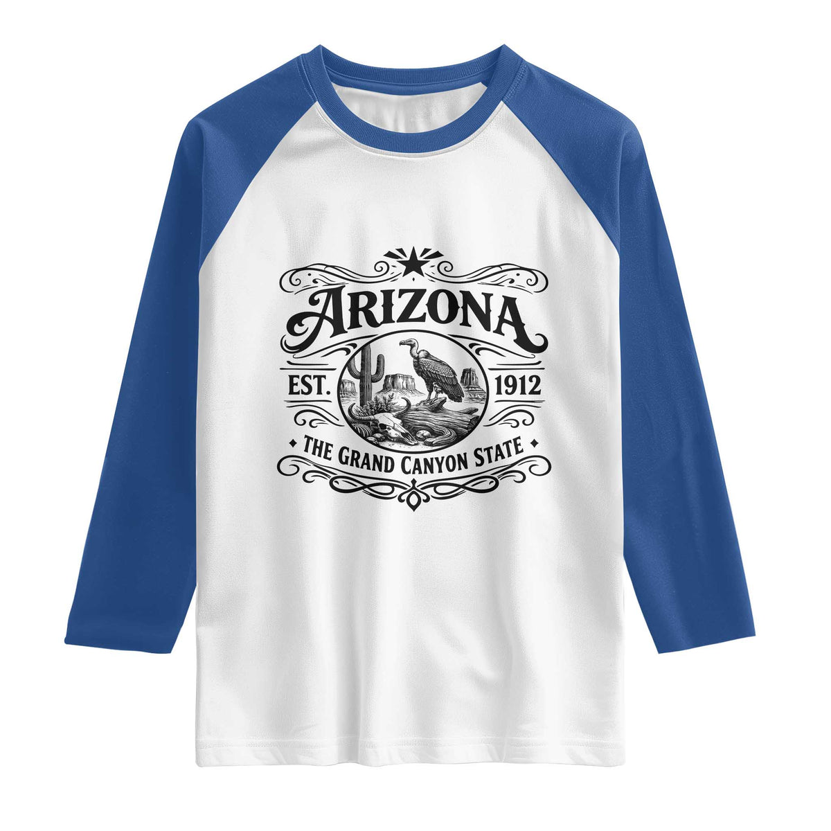 Vintage Arizona Cactus Desert Canyon Western 1912 Raglan Shirt TS12 White Royal Print Your Wear