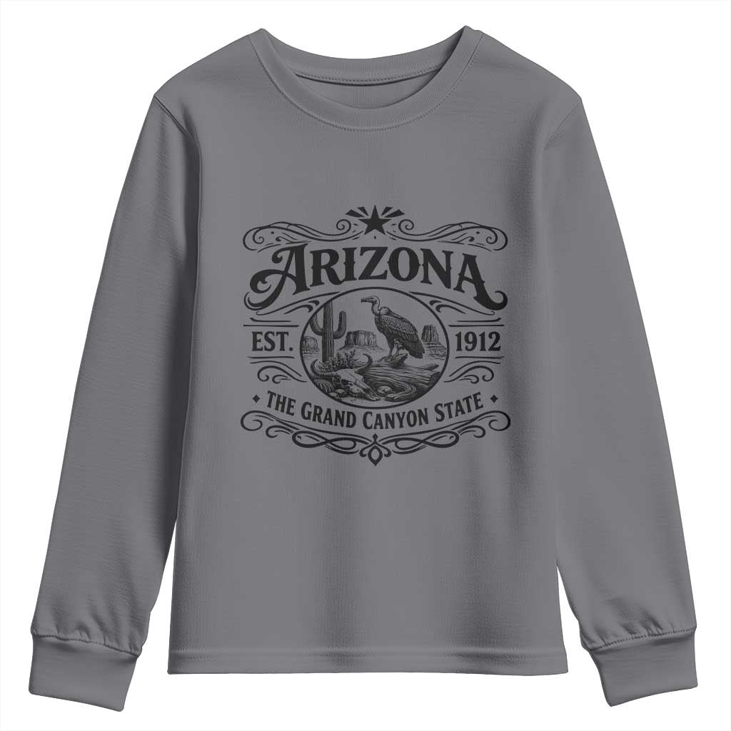 Vintage Arizona Cactus Desert Canyon Western 1912 Youth Sweatshirt TS12 Charcoal Print Your Wear