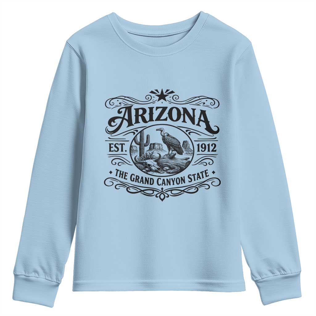 Vintage Arizona Cactus Desert Canyon Western 1912 Youth Sweatshirt TS12 Light Blue Print Your Wear