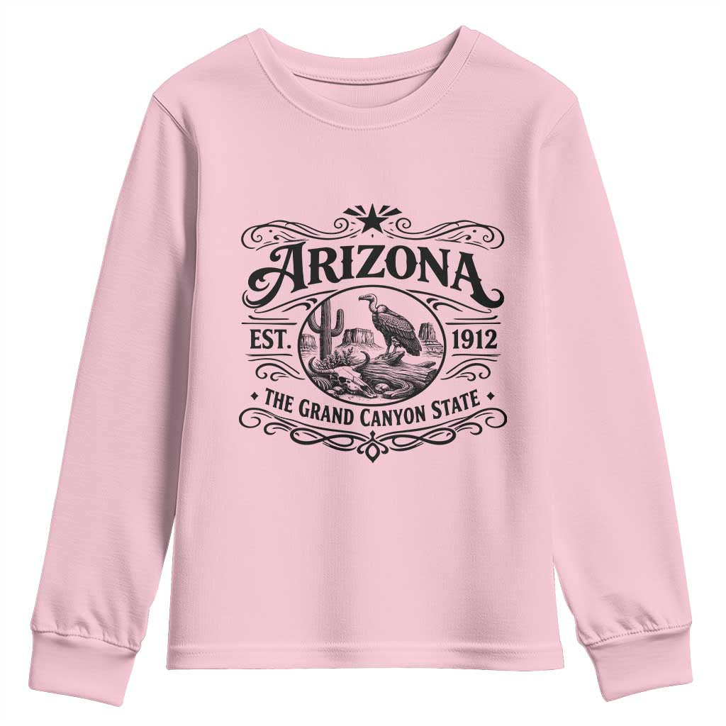 Vintage Arizona Cactus Desert Canyon Western 1912 Youth Sweatshirt TS12 Light Pink Print Your Wear