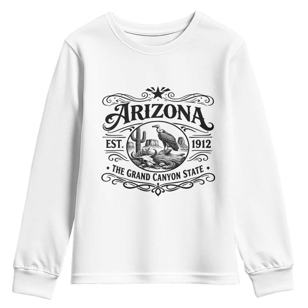 Vintage Arizona Cactus Desert Canyon Western 1912 Youth Sweatshirt TS12 White Print Your Wear