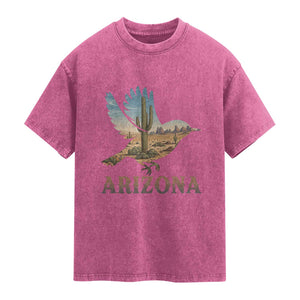 Arizona Desert Wren Bird Washed Cotton T-Shirt Cactus Landscape Rustic Western