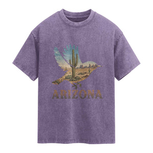 Arizona Desert Wren Bird Washed Cotton T-Shirt Cactus Landscape Rustic Western