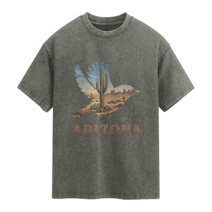 Arizona Desert Wren Bird Washed Cotton T-Shirt Cactus Landscape Rustic Western