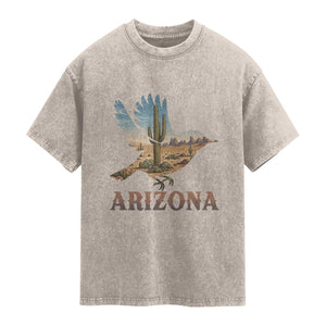 Arizona Desert Wren Bird Washed Cotton T-Shirt Cactus Landscape Rustic Western