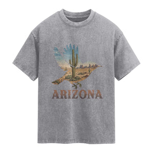 Arizona Desert Wren Bird Washed Cotton T-Shirt Cactus Landscape Rustic Western