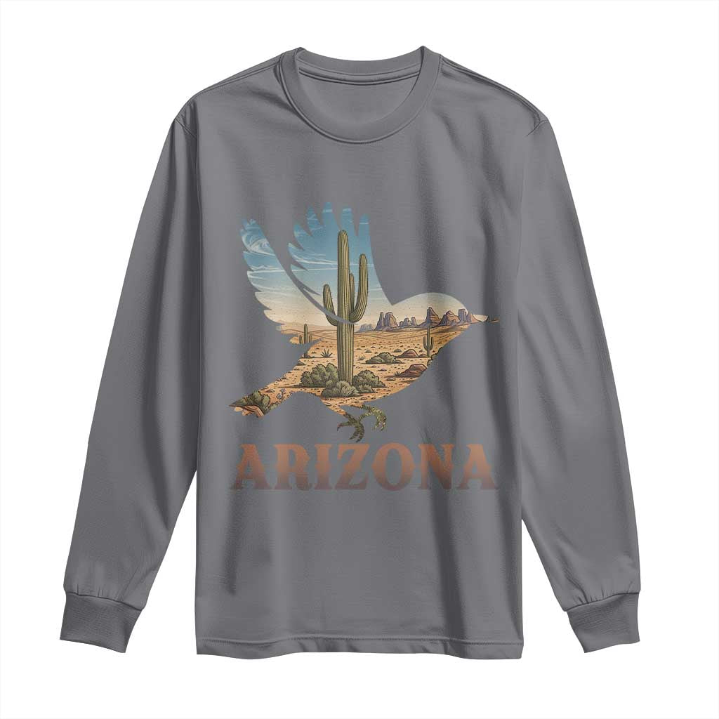 Arizona Desert Wren Bird Long Sleeve Shirt Cactus Landscape Rustic Western TS12 Charcoal Print Your Wear