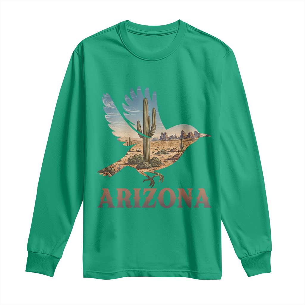 Arizona Desert Wren Bird Long Sleeve Shirt Cactus Landscape Rustic Western TS12 Irish Green Print Your Wear