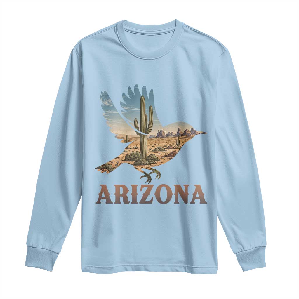 Arizona Desert Wren Bird Long Sleeve Shirt Cactus Landscape Rustic Western TS12 Light Blue Print Your Wear