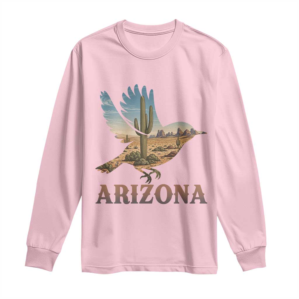 Arizona Desert Wren Bird Long Sleeve Shirt Cactus Landscape Rustic Western TS12 Light Pink Print Your Wear