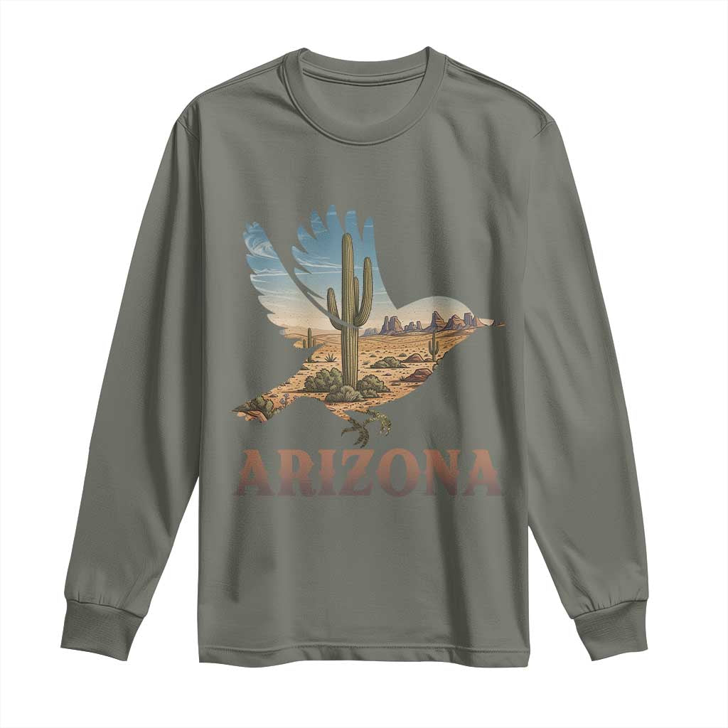 Arizona Desert Wren Bird Long Sleeve Shirt Cactus Landscape Rustic Western TS12 Military Green Print Your Wear