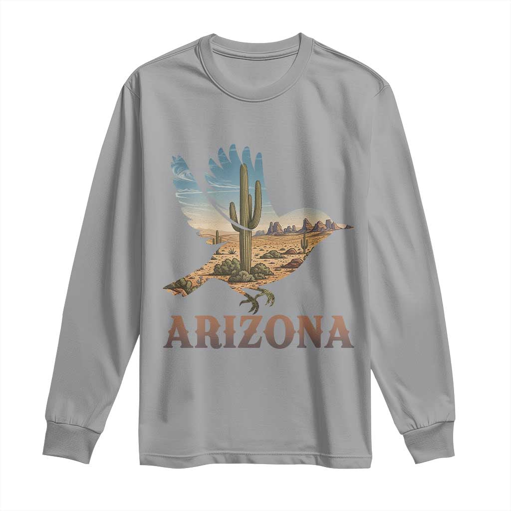 Arizona Desert Wren Bird Long Sleeve Shirt Cactus Landscape Rustic Western TS12 Sport Gray Print Your Wear