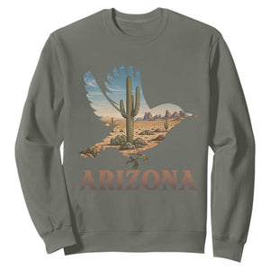 Arizona Desert Wren Bird Sweatshirt Cactus Landscape Rustic Western TS12 Military Green Print Your Wear