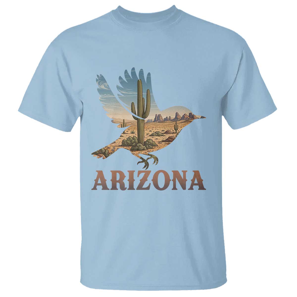 Arizona Desert Wren Bird T Shirt Cactus Landscape Rustic Western TS12 Light Blue Print Your Wear