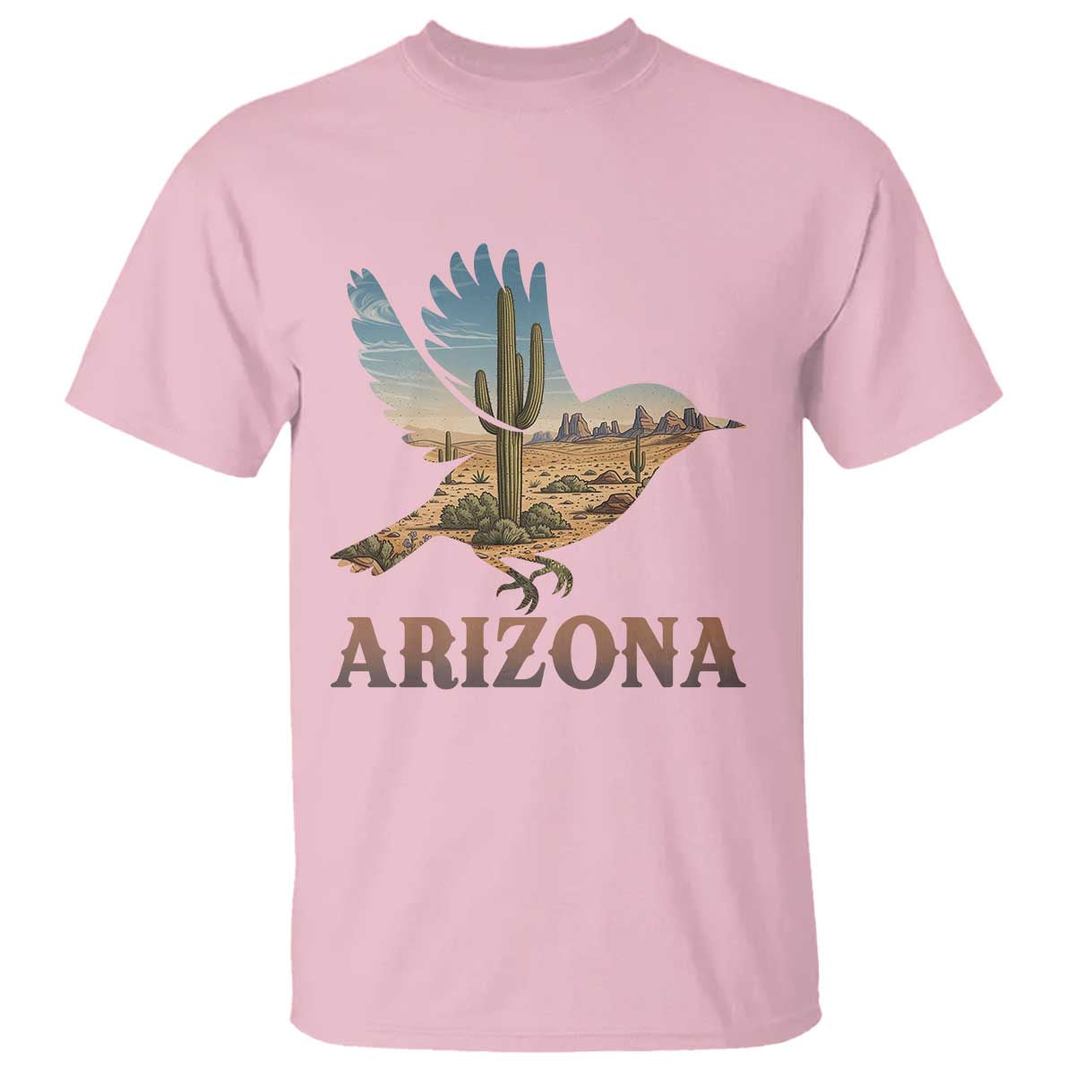 Arizona Desert Wren Bird T Shirt Cactus Landscape Rustic Western TS12 Light Pink Print Your Wear