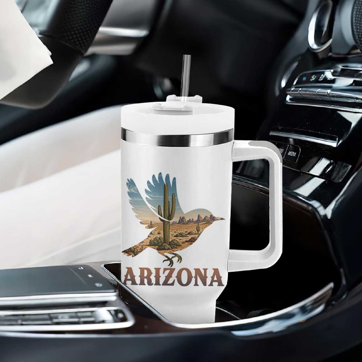 Arizona Desert Wren Bird Tumbler With Handle Cactus Landscape Rustic Western TS12 Print Your Wear