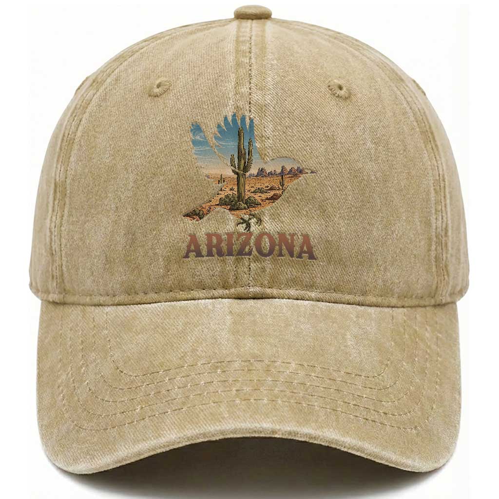 Arizona Desert Wren Bird Washed Cotton Baseball Cap Cactus Landscape Rustic Western TS12 Print Your Wear