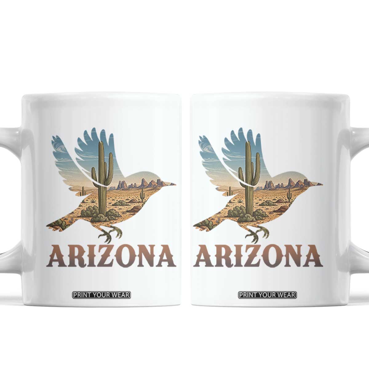 Arizona Desert Wren Bird Coffee Mug Cactus Landscape Rustic Western TS12 White Print Your Wear