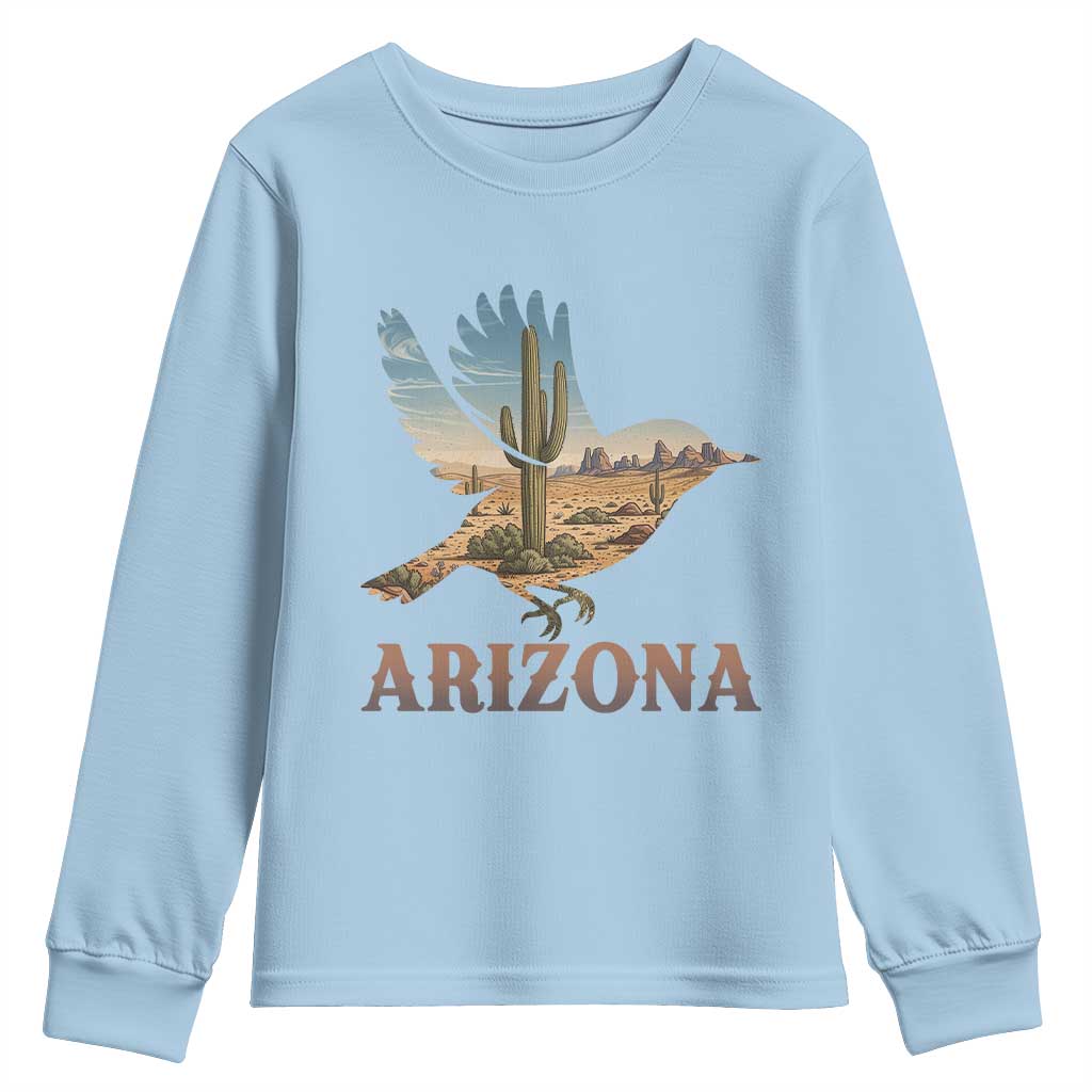 Arizona Desert Wren Bird Youth Sweatshirt Cactus Landscape Rustic Western TS12 Light Blue Print Your Wear