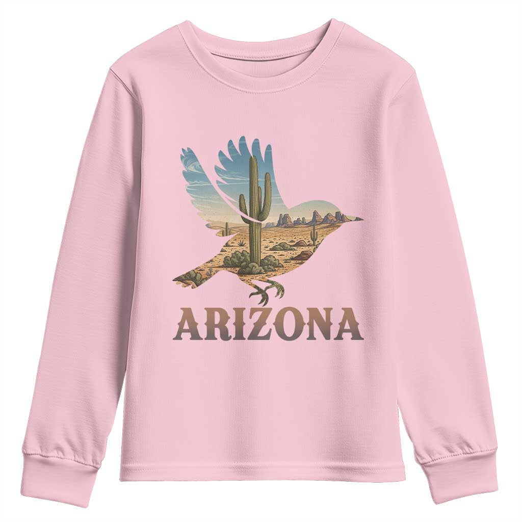 Arizona Desert Wren Bird Youth Sweatshirt Cactus Landscape Rustic Western TS12 Light Pink Print Your Wear
