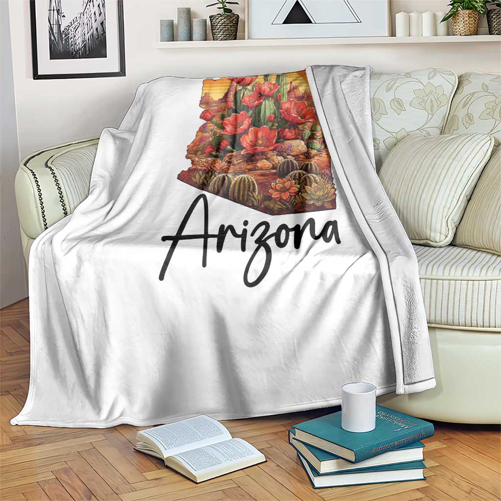 Arizona Map Blooming Cactus Flowers Gift Throw Blanket TS12 Print Your Wear