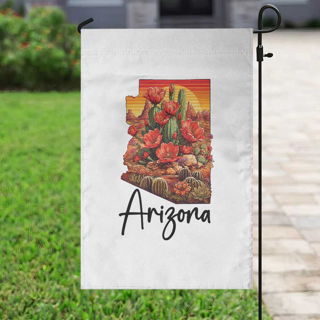 Arizona Map Blooming Cactus Flowers Gift Garden Flag TS12 Print Your Wear