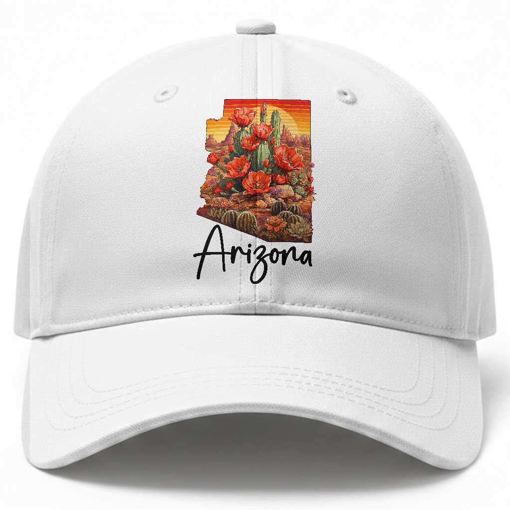 Arizona Map Blooming Cactus Flowers Gift Baseball Cap TS12 Print Your Wear