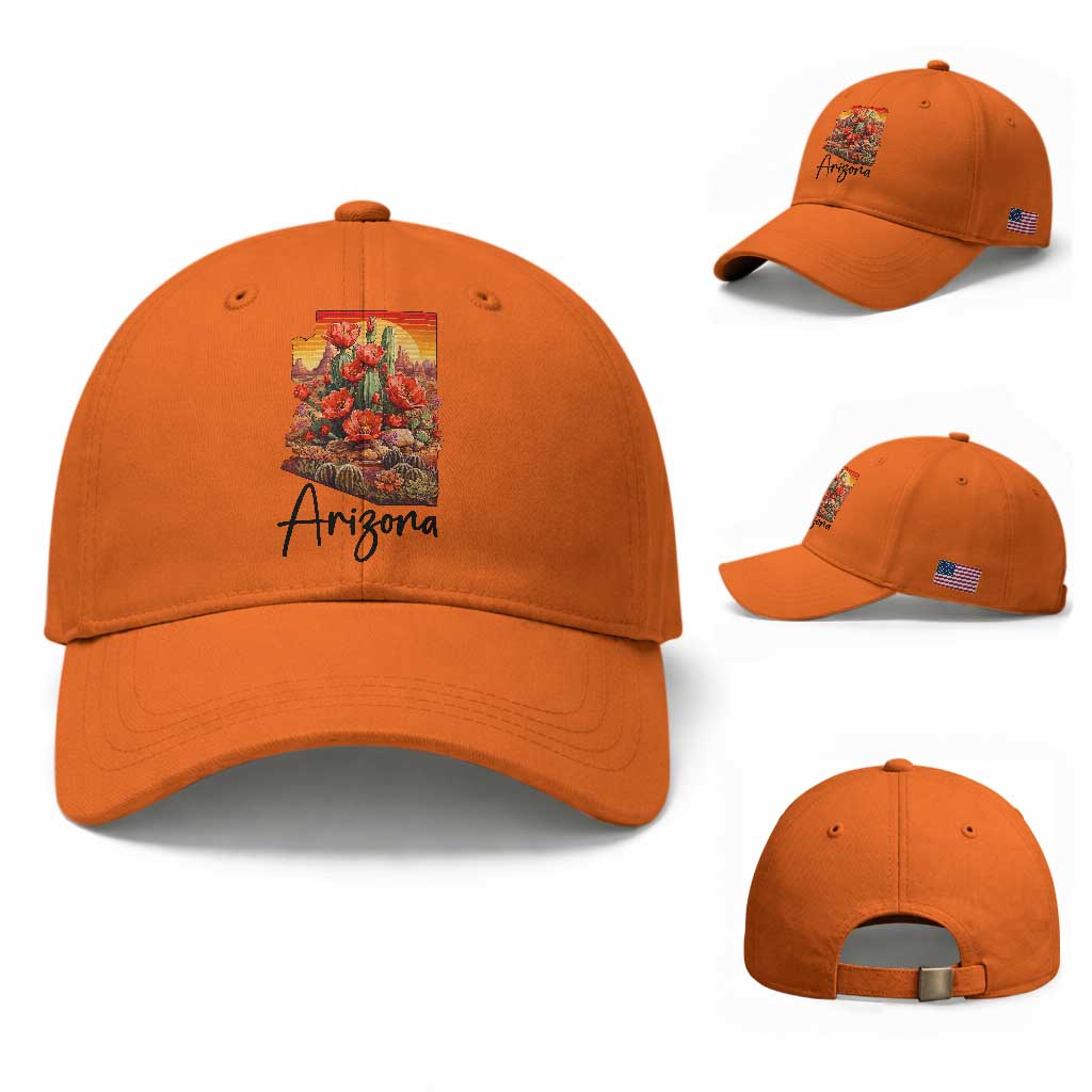 Arizona Map Blooming Cactus Flowers Gift Baseball Cap TS12 Baseball Cap Universal Fit Orange Print Your Wear