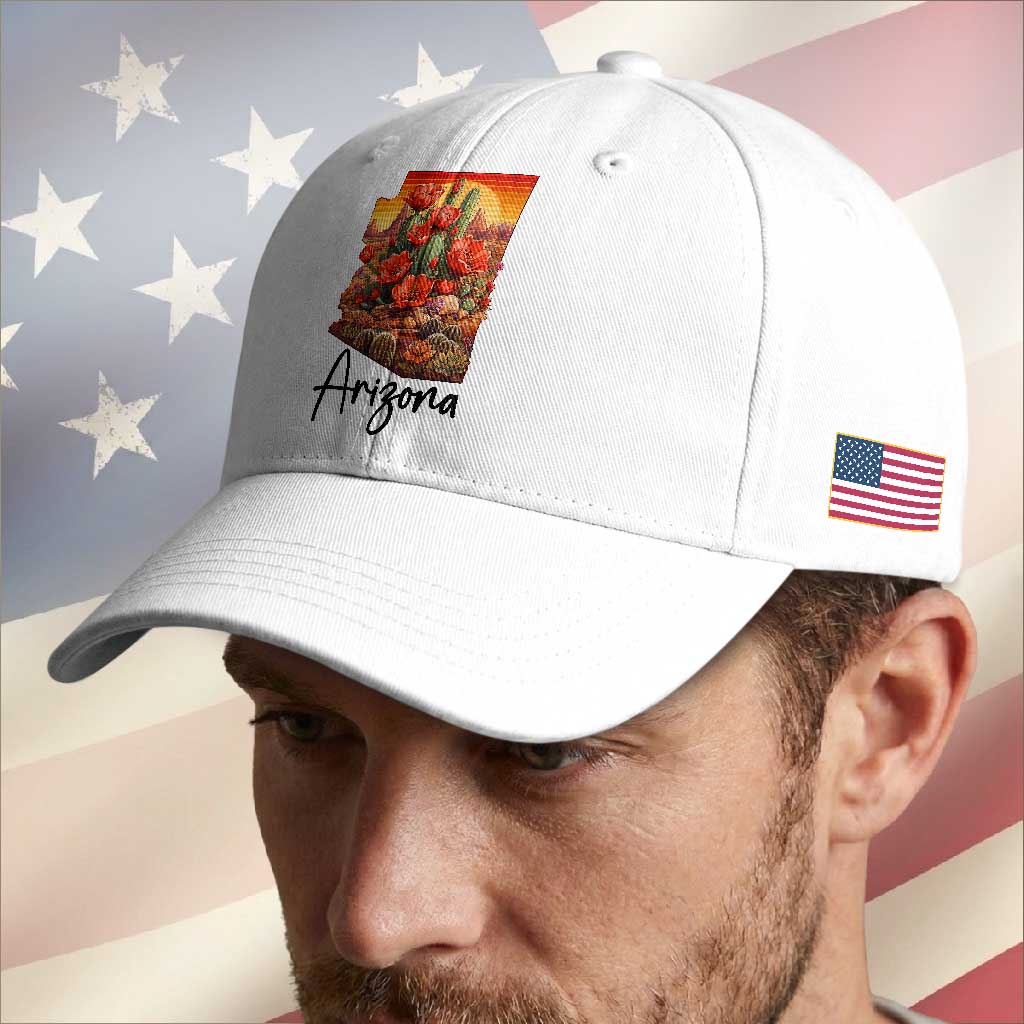 Arizona Map Blooming Cactus Flowers Gift Baseball Cap TS12 Print Your Wear