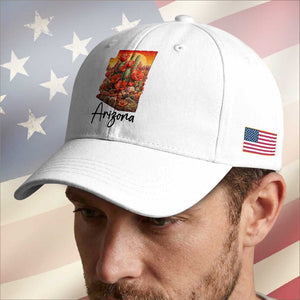 Arizona Map Blooming Cactus Flowers Gift Baseball Cap TS12 Print Your Wear