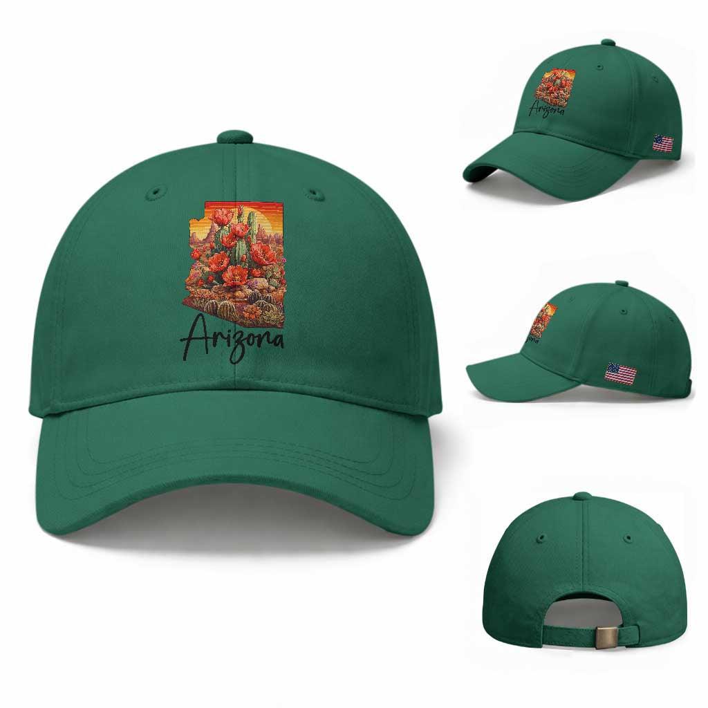 Arizona Map Blooming Cactus Flowers Gift Baseball Cap TS12 Baseball Cap Universal Fit Irish Green Print Your Wear