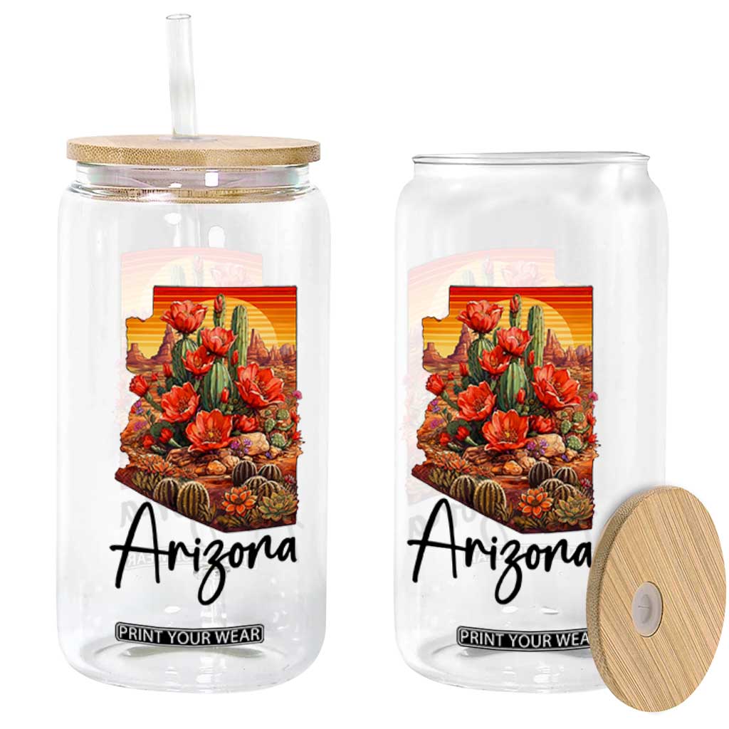 Arizona Map Blooming Cactus Flowers Gift Glass Can TS12 Print Your Wear