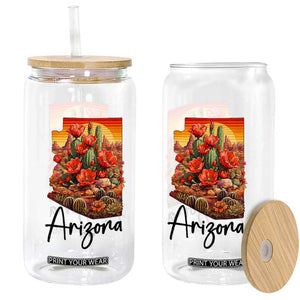 Arizona Map Blooming Cactus Flowers Gift Glass Can TS12 Print Your Wear