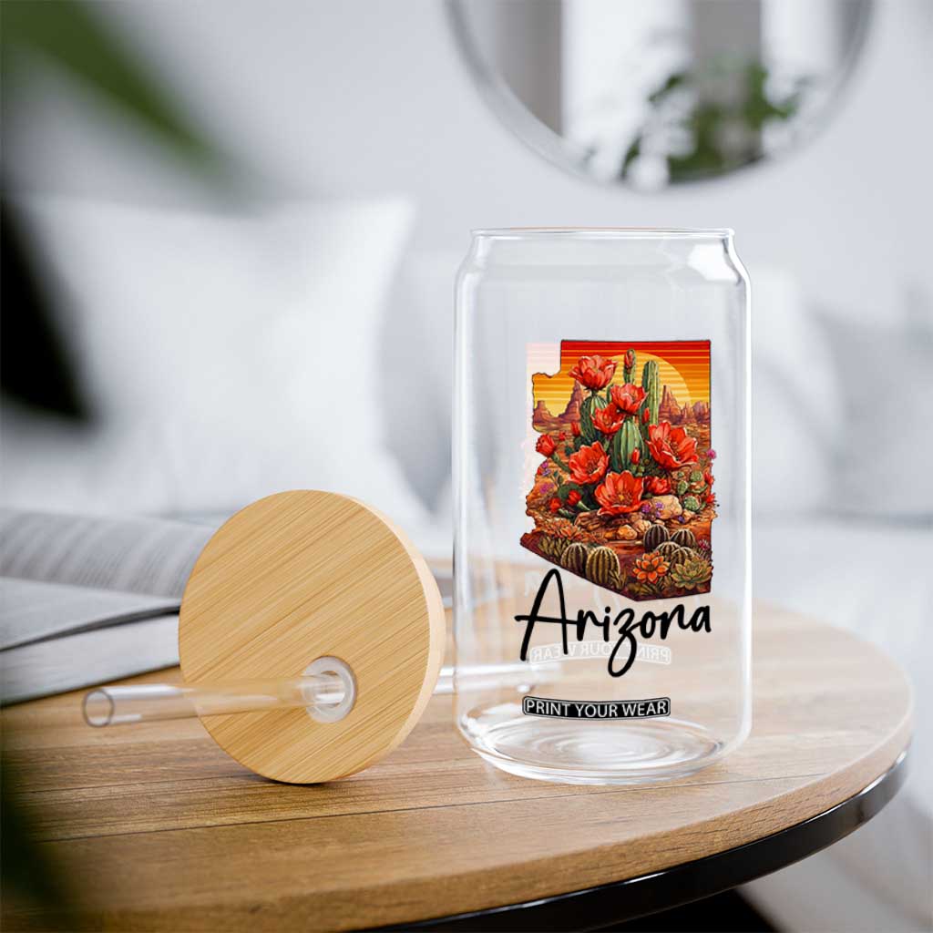 Arizona Map Blooming Cactus Flowers Gift Glass Can TS12 Print Your Wear