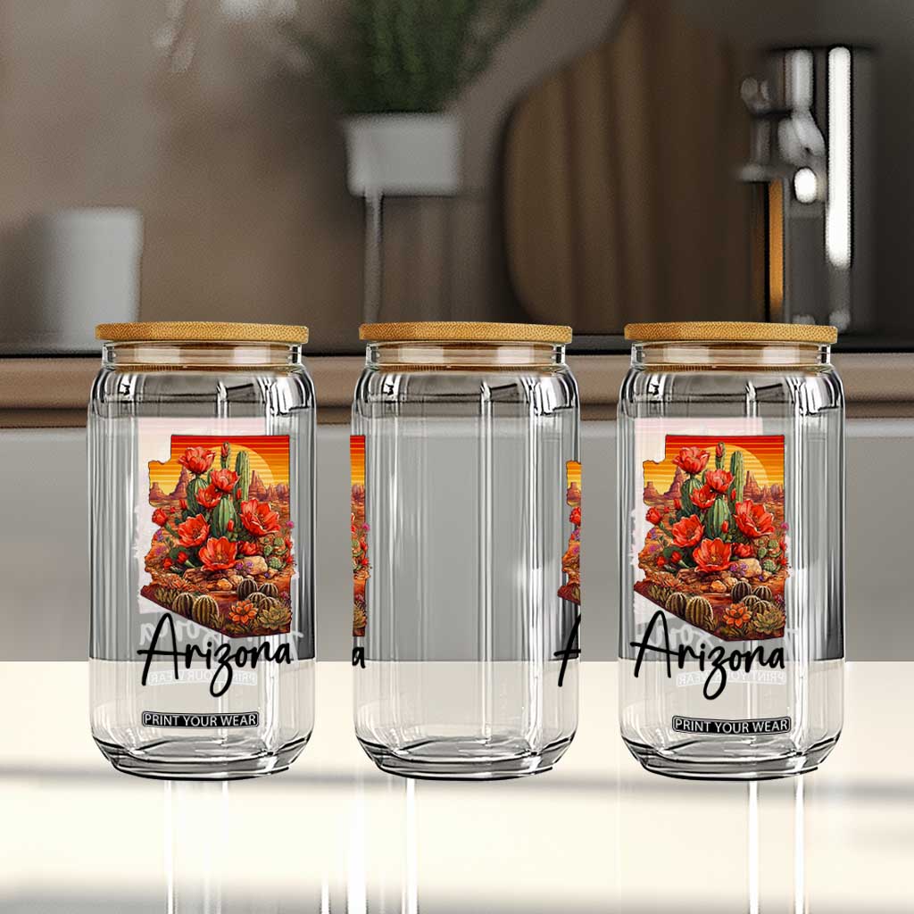 Arizona Map Blooming Cactus Flowers Gift Glass Can TS12 Print Your Wear