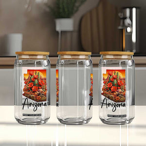Arizona Map Blooming Cactus Flowers Gift Glass Can TS12 Print Your Wear