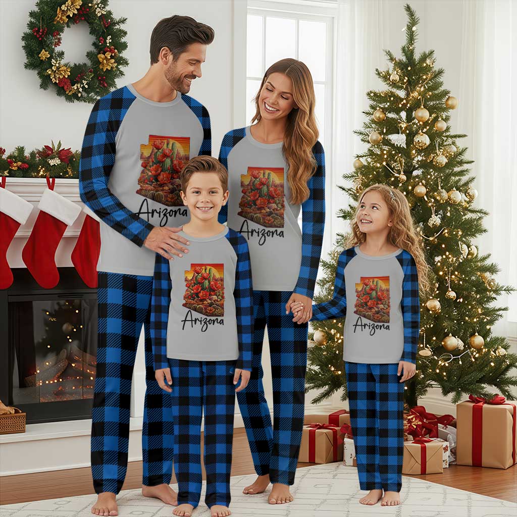 Arizona Map Blooming Cactus Flowers Gift Plaid Pajama Set TS12 Blue Plaid Print Your Wear
