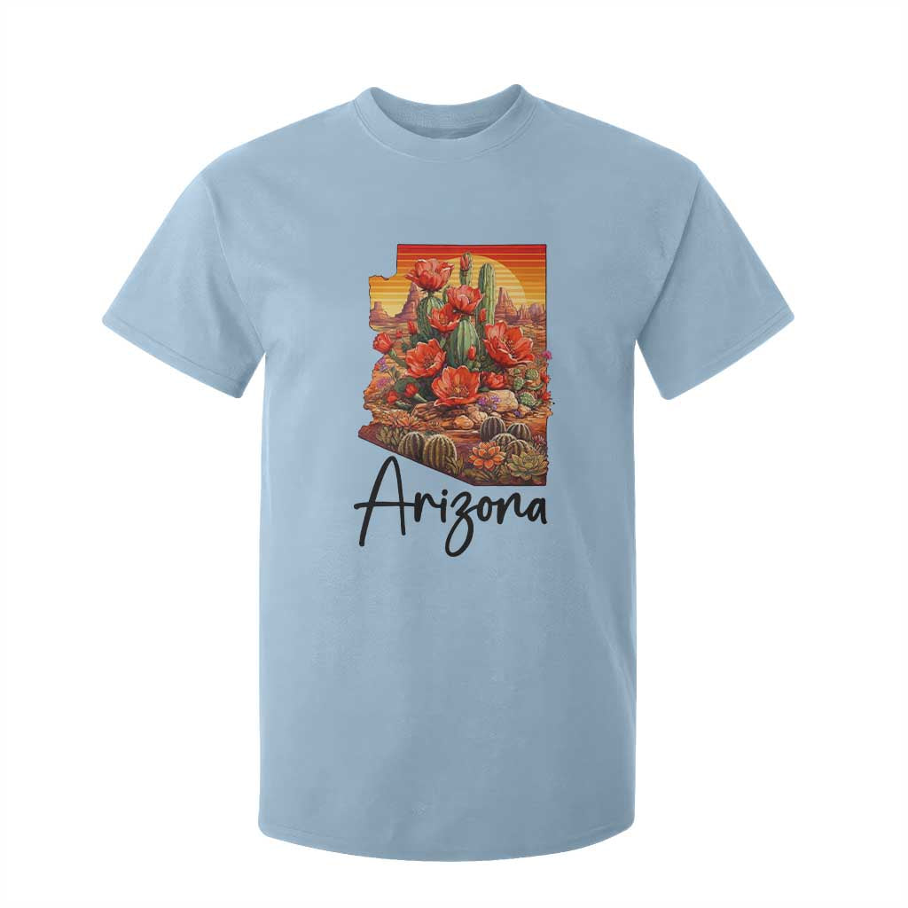 Arizona Map Blooming Cactus Flowers Gift T Shirt For Kid TS12 Light Blue Print Your Wear