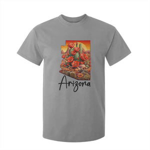 Arizona Map Blooming Cactus Flowers Gift T Shirt For Kid TS12 Sport Gray Print Your Wear