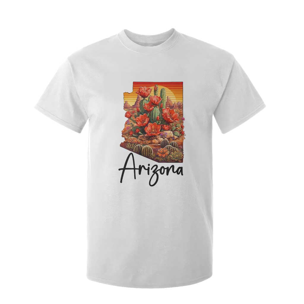 Arizona Map Blooming Cactus Flowers Gift T Shirt For Kid TS12 White Print Your Wear
