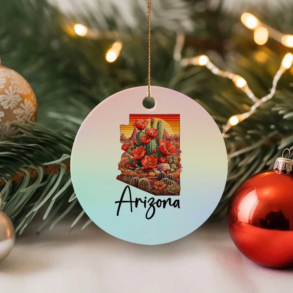 Arizona Map Blooming Cactus Flowers Gift Ceramic Ornament TS12 1pc Pastel Print Your Wear