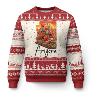Arizona Map Blooming Cactus Flowers Gift Ugly Christmas Sweater TS12 Beige Red Print Your Wear