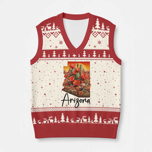 Arizona Map Blooming Cactus Flowers Gift V-Neck Knit Sweater Vest TS12 Beige Red Print Your Wear