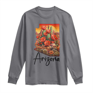 Arizona Map Blooming Cactus Flowers Gift Long Sleeve Shirt TS12 Charcoal Print Your Wear