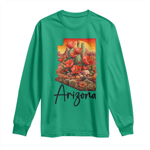 Arizona Map Blooming Cactus Flowers Gift Long Sleeve Shirt TS12 Irish Green Print Your Wear