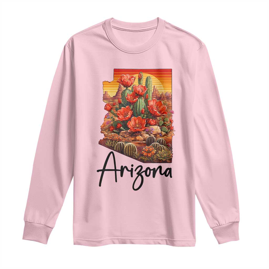 Arizona Map Blooming Cactus Flowers Gift Long Sleeve Shirt TS12 Light Pink Print Your Wear