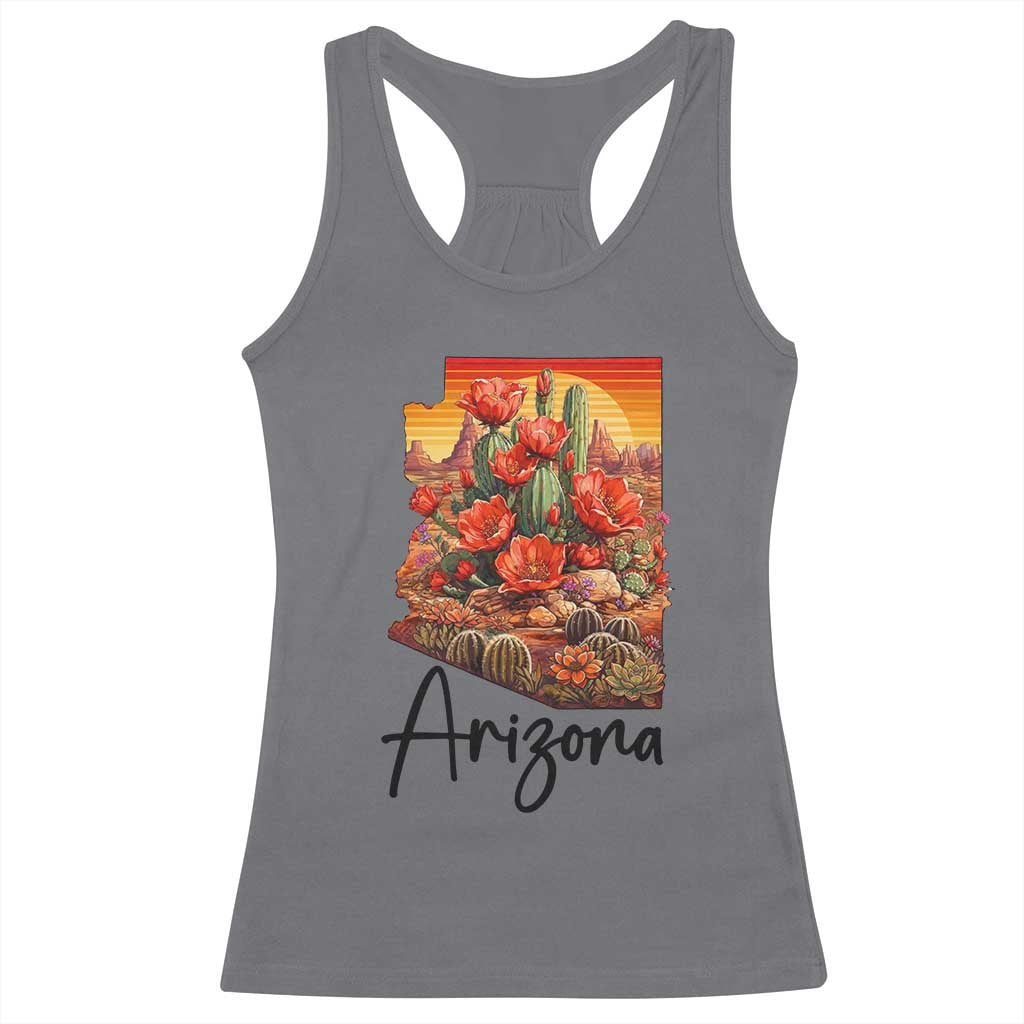 Arizona Map Blooming Cactus Flowers Gift Racerback Tank Top TS12 Charcoal Print Your Wear