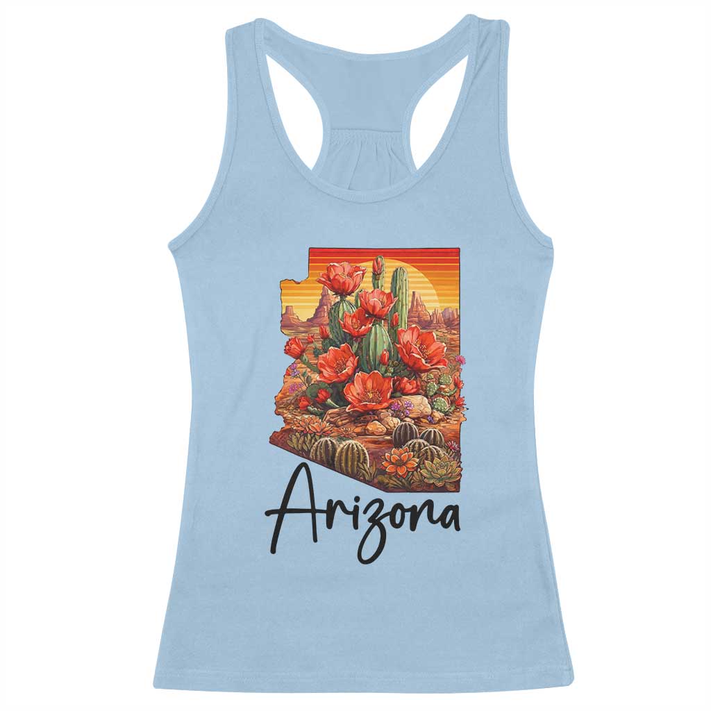 Arizona Map Blooming Cactus Flowers Gift Racerback Tank Top TS12 Light Blue Print Your Wear