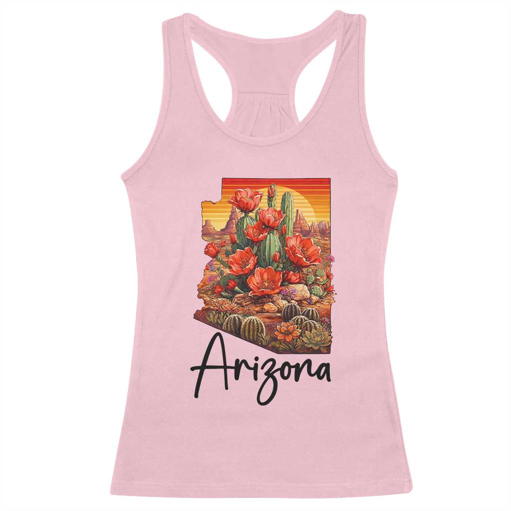 Arizona Map Blooming Cactus Flowers Gift Racerback Tank Top TS12 Light Pink Print Your Wear